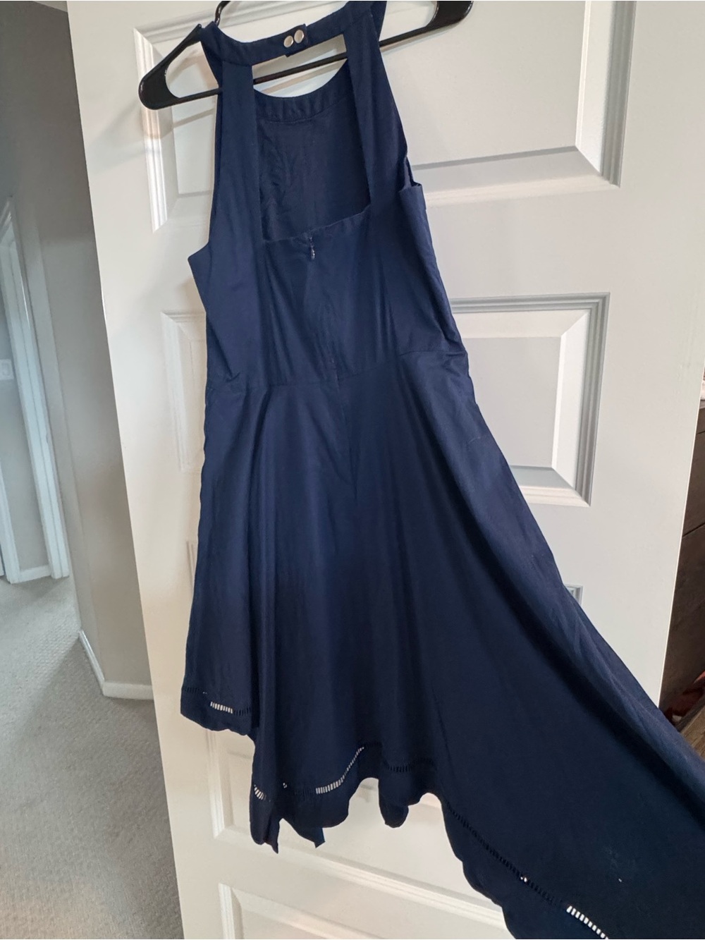 Eliza J Navy Asymmetrical Halter Dress